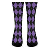 Black And Purple Argyle Pattern Print Crew Socks