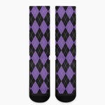 Black And Purple Argyle Pattern Print Crew Socks