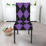 Black And Purple Argyle Pattern Print Dining Chair Slipcover