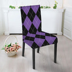Black And Purple Argyle Pattern Print Dining Chair Slipcover