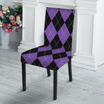 Black And Purple Argyle Pattern Print Dining Chair Slipcover