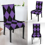 Black And Purple Argyle Pattern Print Dining Chair Slipcover