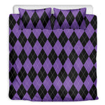 Black And Purple Argyle Pattern Print Duvet Cover Bedding Set