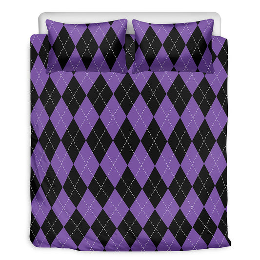 Black And Purple Argyle Pattern Print Duvet Cover Bedding Set