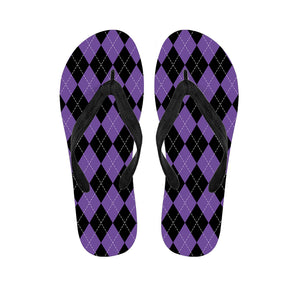 Black And Purple Argyle Pattern Print Flip Flops