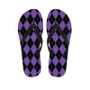 Black And Purple Argyle Pattern Print Flip Flops