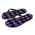 Black And Purple Argyle Pattern Print Flip Flops