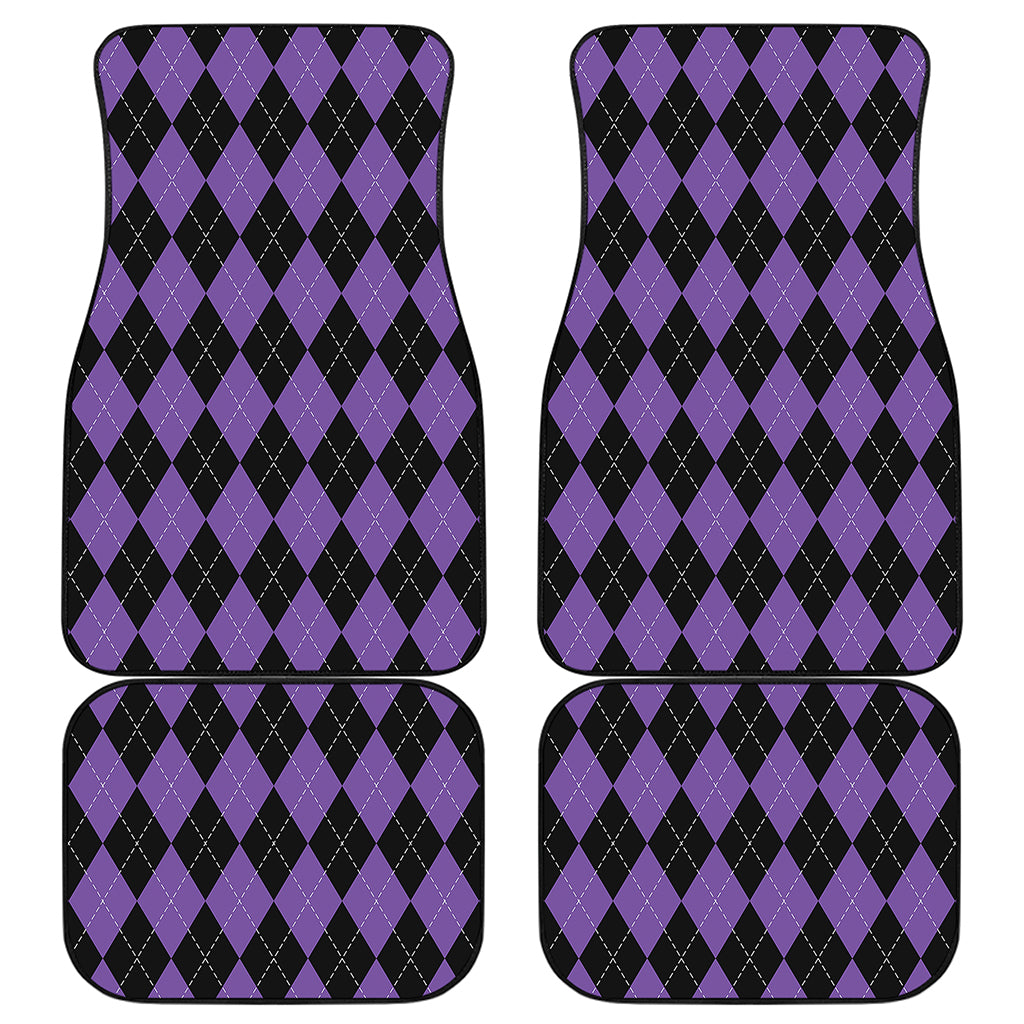 Black And Purple Argyle Pattern Print Front and Back Car Floor Mats