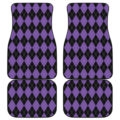 Black And Purple Argyle Pattern Print Front and Back Car Floor Mats