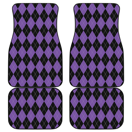 Black And Purple Argyle Pattern Print Front and Back Car Floor Mats