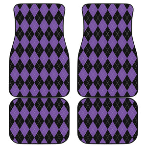 Black And Purple Argyle Pattern Print Front and Back Car Floor Mats