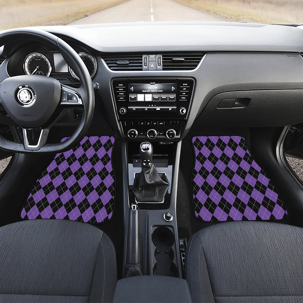 Black And Purple Argyle Pattern Print Front and Back Car Floor Mats
