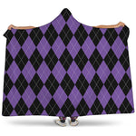Black And Purple Argyle Pattern Print Hooded Blanket