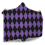 Black And Purple Argyle Pattern Print Hooded Blanket