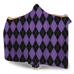 Black And Purple Argyle Pattern Print Hooded Blanket