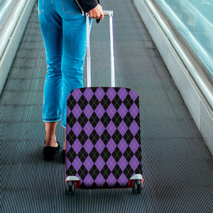 Black And Purple Argyle Pattern Print Luggage Cover