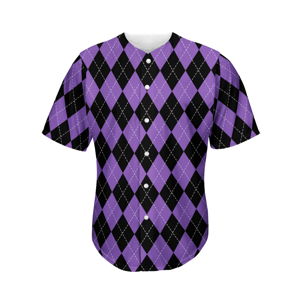 Black And Purple Argyle Pattern Print Men's Baseball Jersey