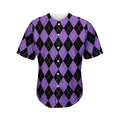 Black And Purple Argyle Pattern Print Men's Baseball Jersey