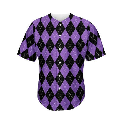 Black And Purple Argyle Pattern Print Men's Baseball Jersey