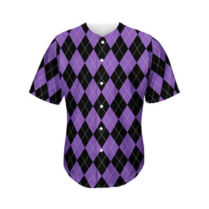 Black And Purple Argyle Pattern Print Men's Baseball Jersey