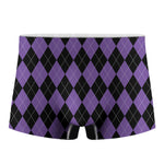 Black And Purple Argyle Pattern Print Men's Boxer Briefs