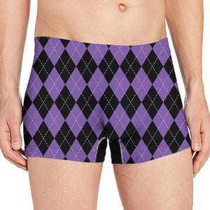 Black And Purple Argyle Pattern Print Men's Boxer Briefs