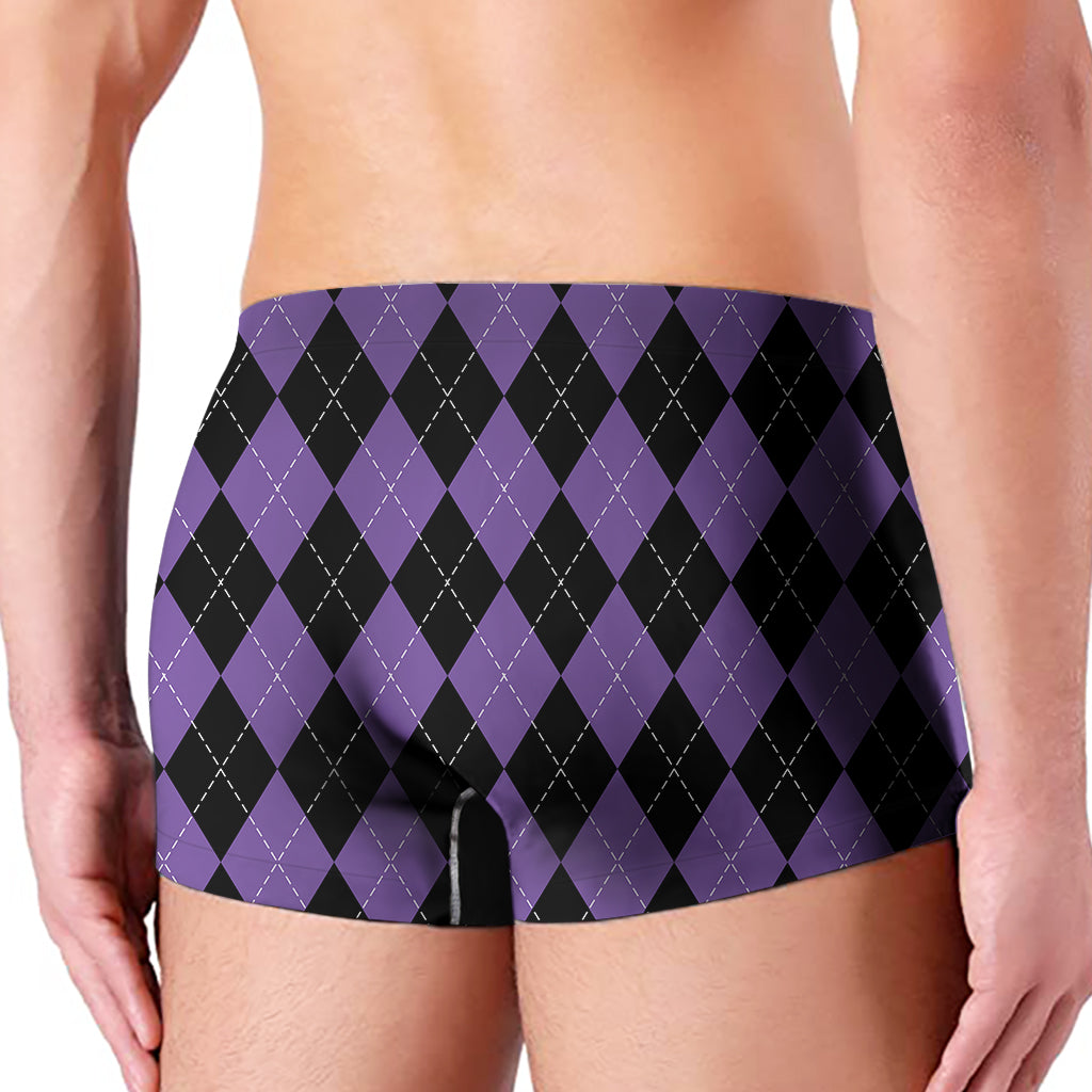 Black And Purple Argyle Pattern Print Men's Boxer Briefs