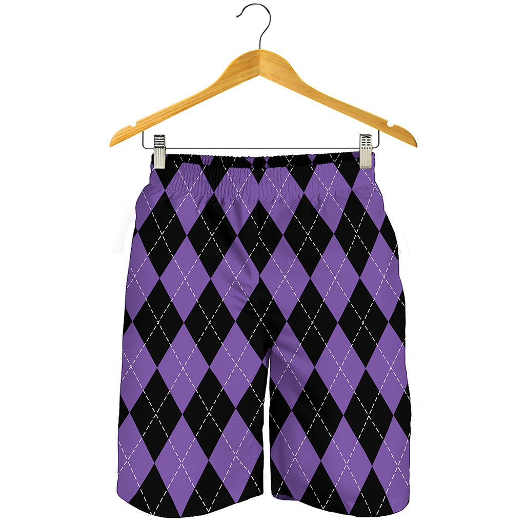 Black And Purple Argyle Pattern Print Men's Shorts