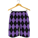 Black And Purple Argyle Pattern Print Men's Shorts