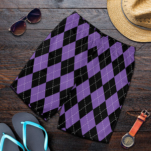 Black And Purple Argyle Pattern Print Men's Shorts