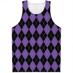 Black And Purple Argyle Pattern Print Men's Tank Top