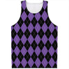 Black And Purple Argyle Pattern Print Men's Tank Top