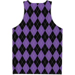 Black And Purple Argyle Pattern Print Men's Tank Top