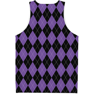 Black And Purple Argyle Pattern Print Men's Tank Top