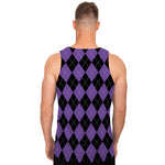 Black And Purple Argyle Pattern Print Men's Tank Top