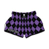 Black And Purple Argyle Pattern Print Muay Thai Boxing Shorts