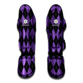 Black And Purple Argyle Pattern Print Muay Thai Shin Guards