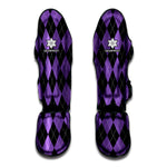 Black And Purple Argyle Pattern Print Muay Thai Shin Guard