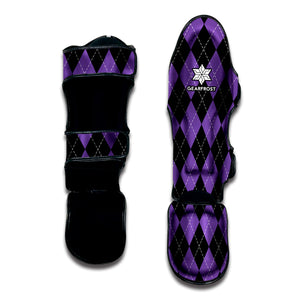 Black And Purple Argyle Pattern Print Muay Thai Shin Guard