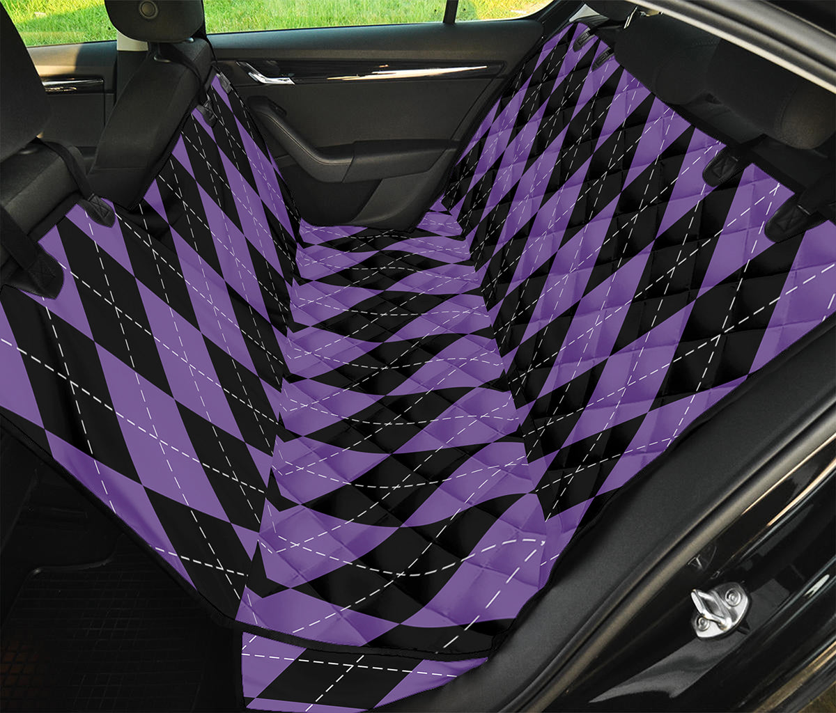 Black And Purple Argyle Pattern Print Pet Car Back Seat Cover