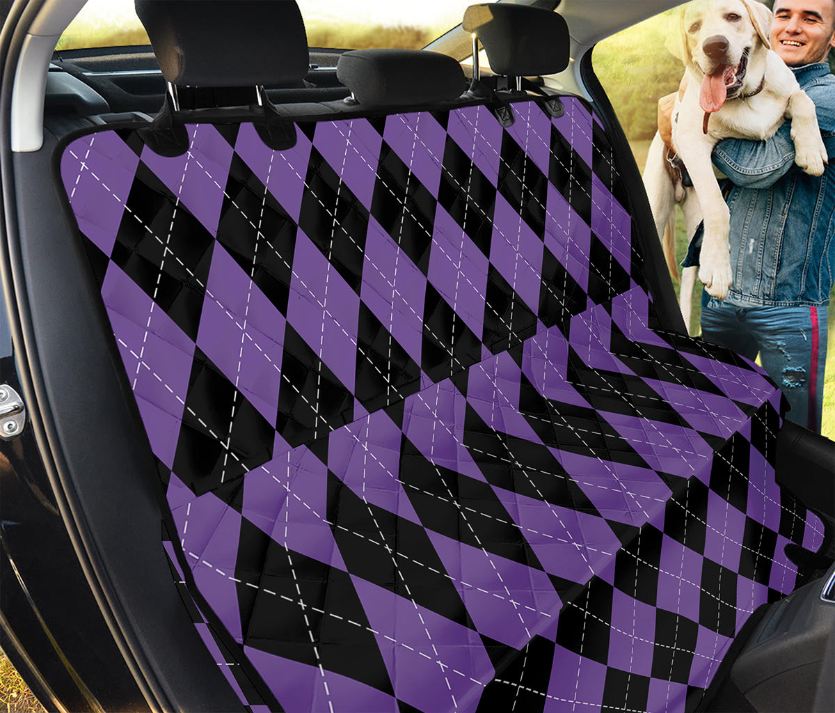 Black And Purple Argyle Pattern Print Pet Car Back Seat Cover