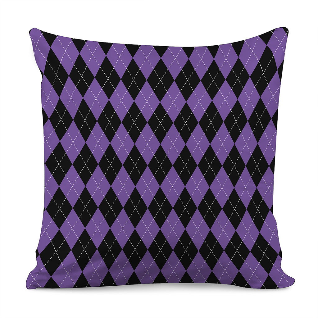 Black And Purple Argyle Pattern Print Pillow Cover