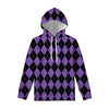 Black And Purple Argyle Pattern Print Pullover Hoodie