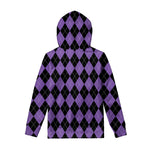 Black And Purple Argyle Pattern Print Pullover Hoodie