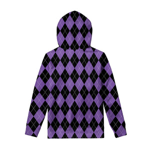 Black And Purple Argyle Pattern Print Pullover Hoodie