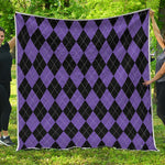 Black And Purple Argyle Pattern Print Quilt