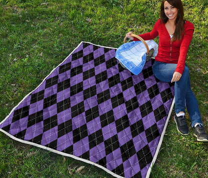 Black And Purple Argyle Pattern Print Quilt