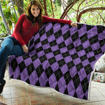 Black And Purple Argyle Pattern Print Quilt