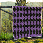 Black And Purple Argyle Pattern Print Quilt