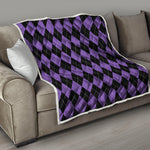 Black And Purple Argyle Pattern Print Quilt